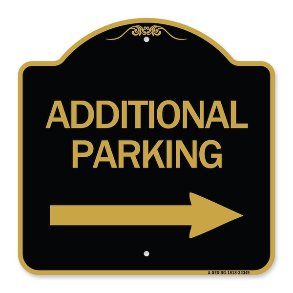 Additional Parking Sign Right Arrow, Black & Gold Aluminum Sign, 18" x 18", BG-1818-24349
